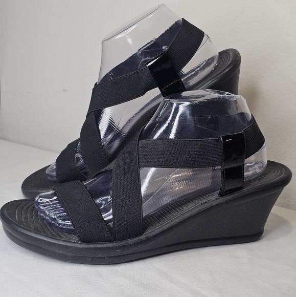 Skechers Black Wedge Sandals, Size 10 - Picture 2 of 5